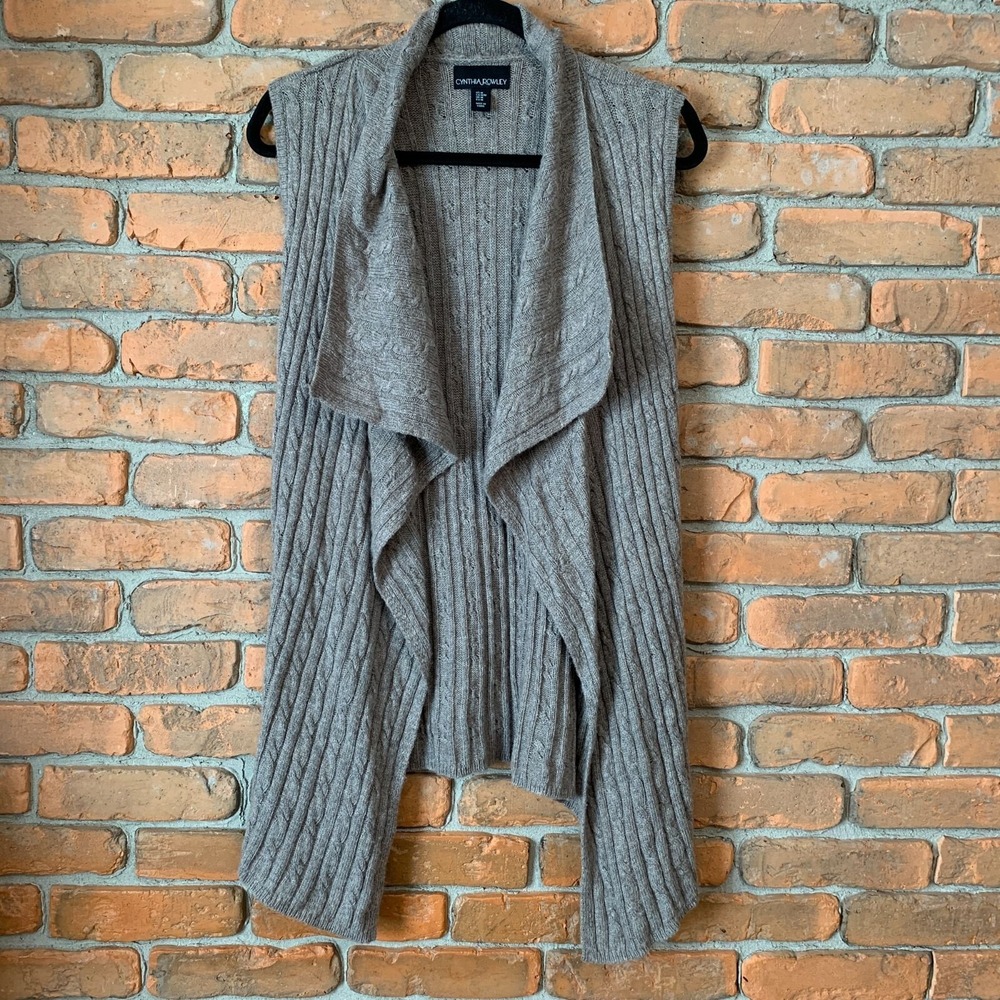 Cynthia Rowley Sleeveless Cardigan Womens Size Medium Beige Open Front Knit Vest